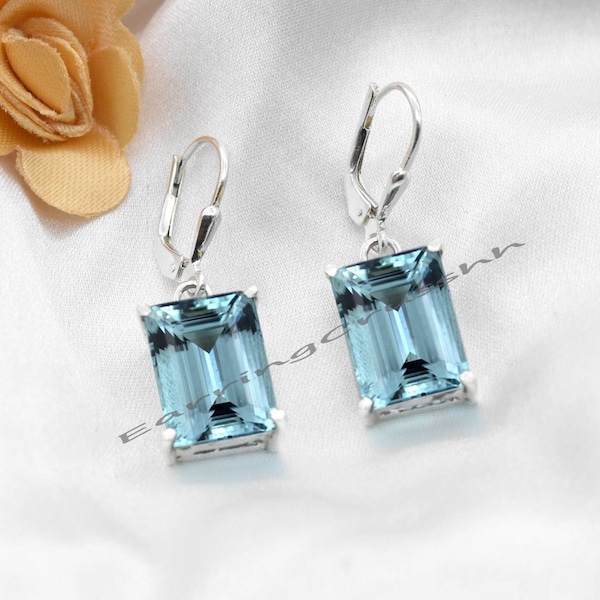 Aquamarine Earrings, Dangle Aquamarine Earrings, March Birthstone Jewelry, Aquamarine Lever Back, 925 Sterling Silver, Women Gift For Her