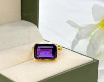Purple Amethyst Ring: 925 Sterling Silver Bezel Set 10x14m February Birthstone