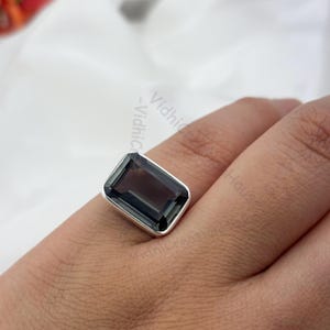 Emerald Cut Grey Spinel Ring: Sterling Silver Engagement, Handmade