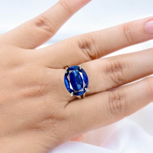 Large Blue Sapphire Sterling Silver Ring: September Birthstone
