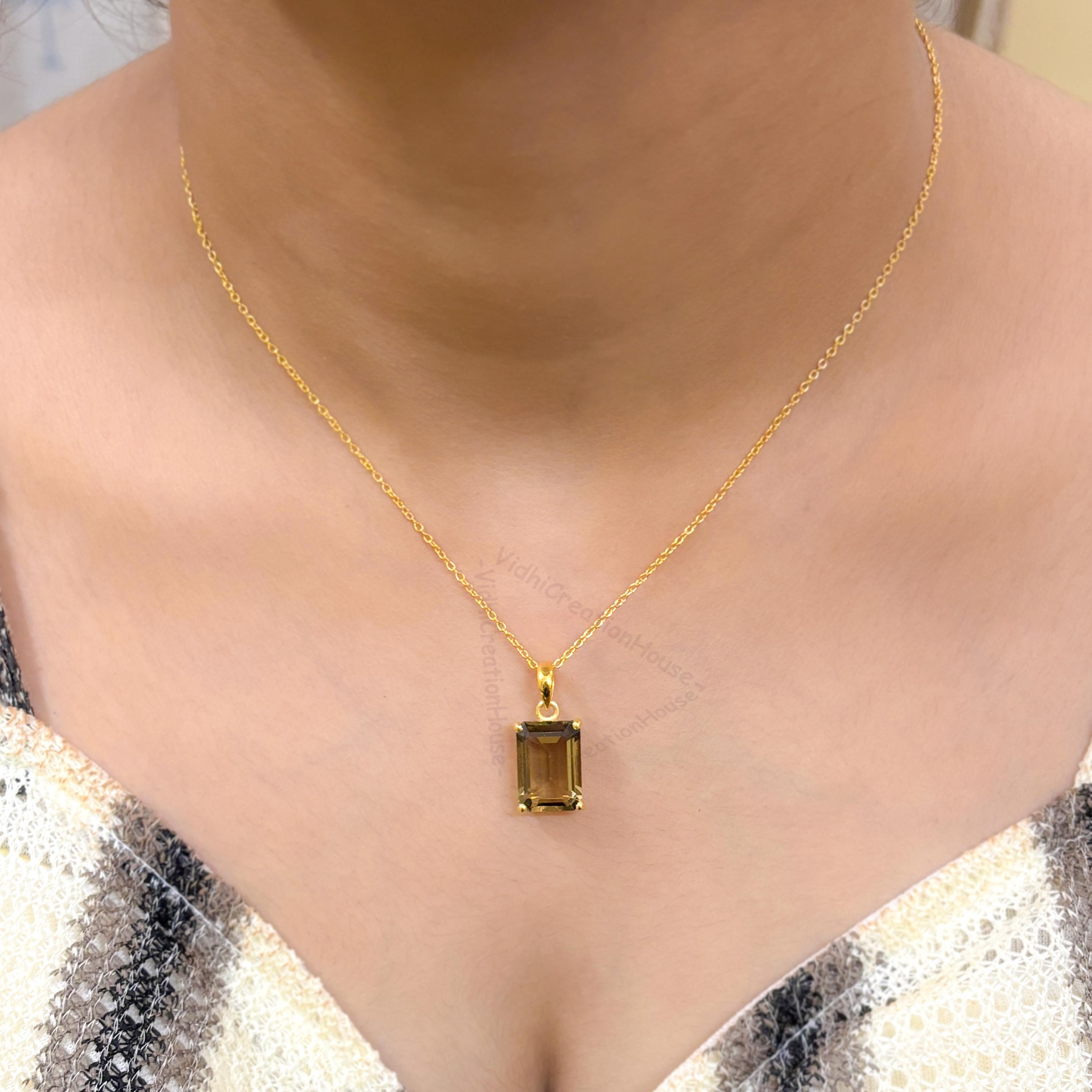 Emerald Cut Smoky Quartz Pendant: 925 Sterling Silver Cocktail Jewelry