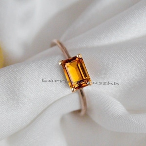Minimalist Baguette Citrine Ring: 925 Sterling Silver November Birthstone