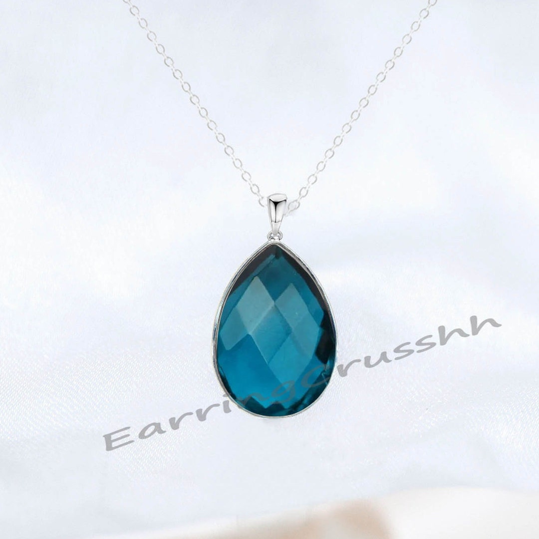 London Blue Topaz Necklace: 925 Sterling Silver Pear Pendant - Etsy