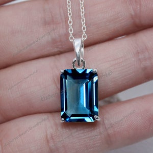 Women London Blue Topaz Pendant, December Birthstone, Blue Topaz Necklace, Women Wedding Gift, 925 Sterling Silver, Handmade Gift For Her