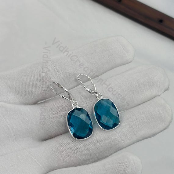 Boucles D'oreilles Dormeuses Argent 925 Avec Topaze Et Tourmaline Bleue - Neuf, Marque Rose-Mimosa