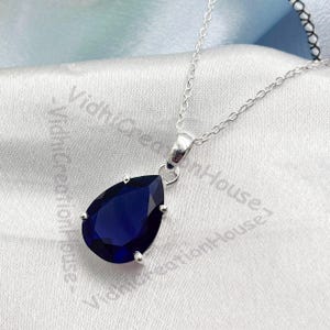 Blue Sapphire Teardrop Necklace: Sterling Silver September Birthstone