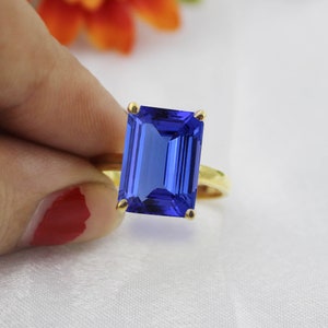 Handmade Emerald Cut Tanzanite Ring: 18k Gold Vermeil Sterling Silver
