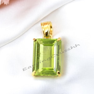 Emerald Cut Peridot Pendant: Sterling Silver August Birthstone