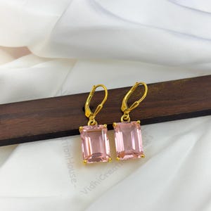 Pendientes de morganita con cierre de palanca en oro vermeil de 18 quilates: joyas colgantes de plata de ley