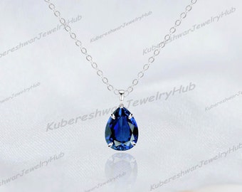 Engagement Sapphire Necklace, Blue Sapphire Pendant, September Birthstone, Sapphire Necklace, Women Cocktail Pendant, 925 Sterling Silver