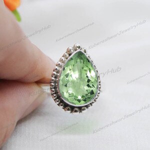 Teardrop Green Amethyst Ring: Sterling Silver Prasiolite Cocktail Ring