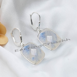 Rainbow Moonstone Earrings: Sterling Silver Lever Back Dangle, Blue Fire Gemstone