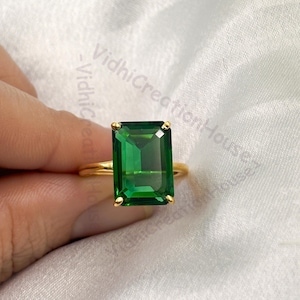 Handmade Emerald Ring: 18K Gold Vermeil, Sterling Silver, May Birthstone