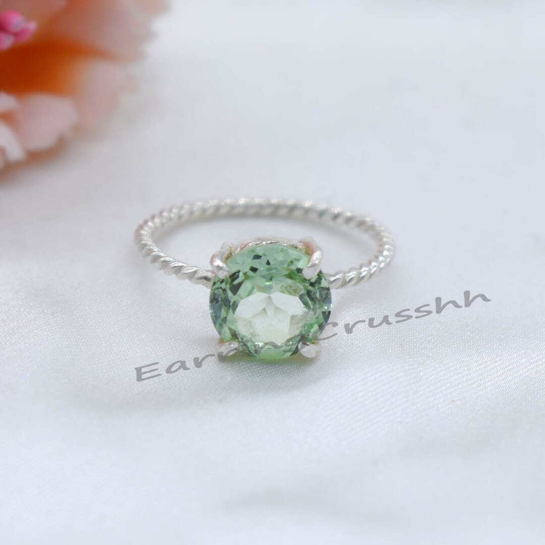 6 Carat Cushion Cut Prasiolite & Zircon Sterling Silver Ring For Women - August Birthstone, Split Shank - View #9
