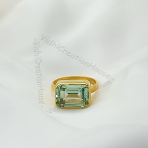 Emerald Cut Green Amethyst Ring: 925 Sterling Silver Cocktail Ring