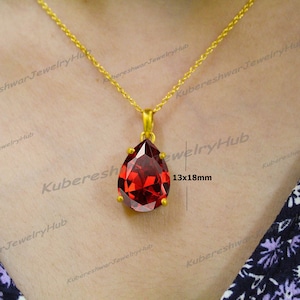 Teardrop Garnet Pendant: 925 Sterling Silver January Birthstone