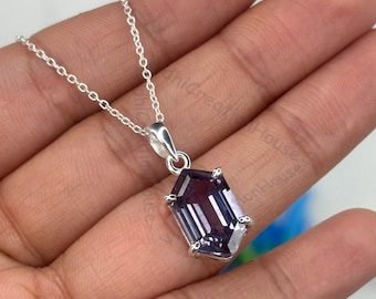 Hexagon Alexandrite Pendant: 925 Sterling Silver Necklace, June Birthstone