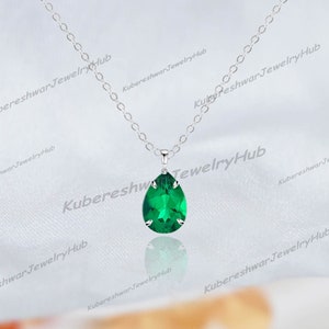 Handmade Emerald Pendant, Emerald Teardrop Necklace, Dainty Emerald Pendant, May Birthstone, Engagement Gift, 925 Sterling Silver, Gift Her image 4