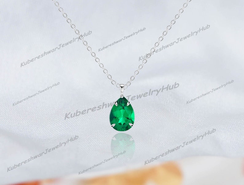 Handmade Emerald Pendant, Emerald Teardrop Necklace, Dainty Emerald Pendant, May Birthstone, Engagement Gift, 925 Sterling Silver, Gift Her image 4