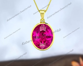 Rubellite Tourmaline Pendant, Pink Tourmaline Women Necklace, Oval Cut 10 x 14mm, October Birthstone, Handamde Silver Jewelry Gift For her