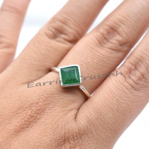 Emerald Engagement Ring: Square Green Gem, 925 Sterling Silver, Vintage Style