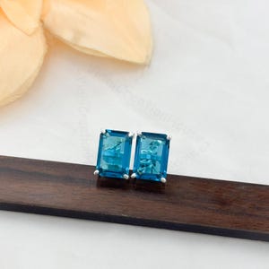 London Blue Topaz Stud Earrings: 925 Sterling Silver, Octagon Gemstone