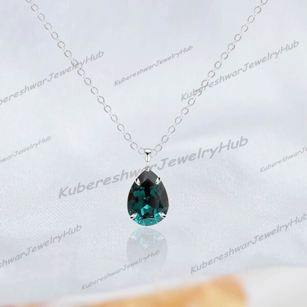 Teardrop Sapphire Pendant, Teal Sapphire Necklace, Engagement Gift Sapphire Women Pendant, September Birthstone, 925 Sterling Silver Jewelry