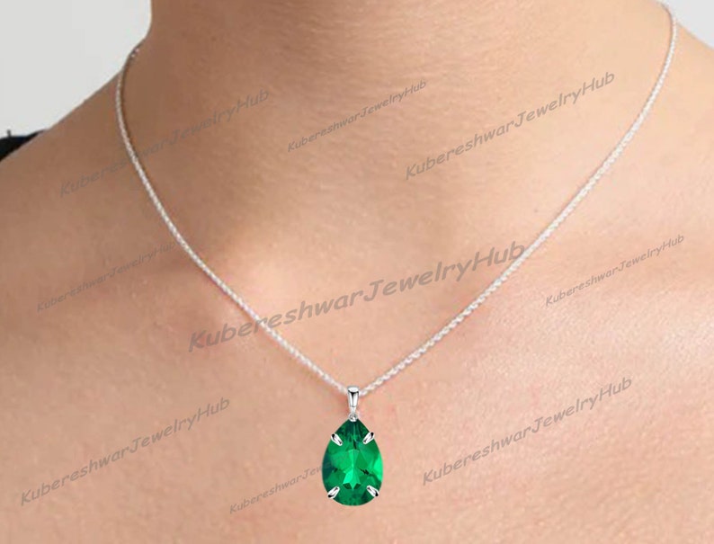 Handmade Emerald Pendant, Emerald Teardrop Necklace, Dainty Emerald Pendant, May Birthstone, Engagement Gift, 925 Sterling Silver, Gift Her image 3