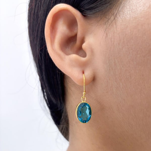 Handmade London Blue Topaz Dangle Earrings: 925 Sterling Silver Vermeil