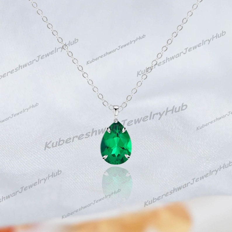 Handmade Emerald Pendant, Emerald Teardrop Necklace, Dainty Emerald Pendant, May Birthstone, Engagement Gift, 925 Sterling Silver, Gift Her image 1