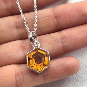 Handmade Citrine Hexagon Pendant: 925 Sterling Silver, Gold Vermeil