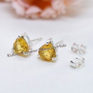 Citrine Stud Earrings, Tiny Yellow Studs, November Birthstone Gift, 925 Sterling Silver, Solitaire Minimalist Stud Jewelry, Dainty Earrings
