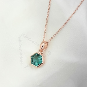 Dainty Teal Sapphire Hexagon 8m Pendant: Sterling Silver September Birthstone, Handmade Gemstone Jewelry