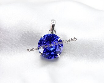 Delicate Tanzanite Pendant: 925 Sterling Silver, Round Blue Gemstone
