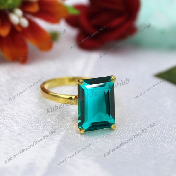 Teal Sapphire Ring, Emerald Cut 10x14mm Sapphire Ring, Engagement Gift, September Birthstone, Handmade Gemstone Jewelry 925 Silver, Gift her