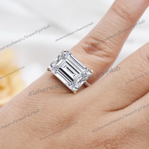 Emerald Cut White Zircon Ring: Sterling Silver April Birthstone