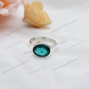 Oval Teal Sapphire Ring: 925 Sterling Silver Gemstone Ring