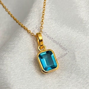 Dainty London Blue Topaz Necklace: 18K Gold Fill, Sterling Silver Pendant