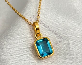 Dainty London Blue Topaz Necklace: 18K Gold Fill, Sterling Silver Pendant