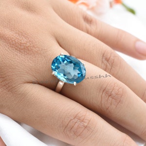 Handmade Oval Blue Topaz Ring: 925 Sterling Silver, December Birthstone