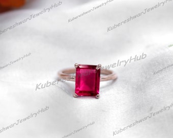 Emerald Cut Pink Tourmaline Ring: 925 Sterling Silver October Ring