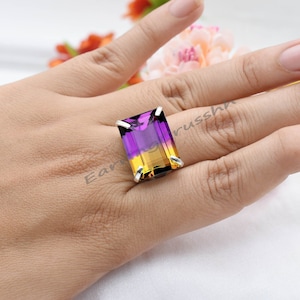 Large Octagon Ametrine Ring: 925 Sterling Silver Cocktail Ring