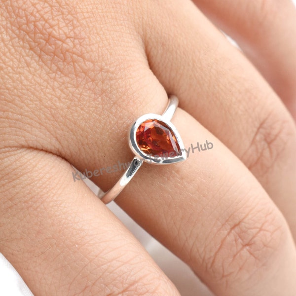 Bague saphir, Bague saphir orange Fanta, Alliance délicate, Bague saphir de tous les jours, Argent sterling 925, Cadeau pour elle, Bague solitaire