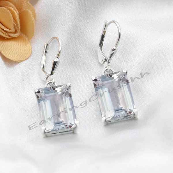 Crystal Earrings, White Topaz Lever Back Earrings, Gift For Her, Healing Crystal Jewelry, Dangle Earrings, 925 Sterling Silver, Gift For Her