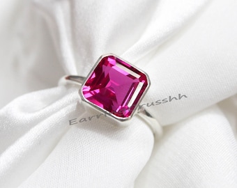 Pink Tourmaline Ring: Asscher Cut, Sterling Silver, October Birthstone