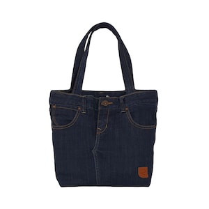 Dunkelblaue Einkaufstasche, Upcycling Handtasche, Eco freundliche Umhängetasche, Schultasche Damen Teenager, Casual Denim Handtasche, kein Abfall Arbeitstasche