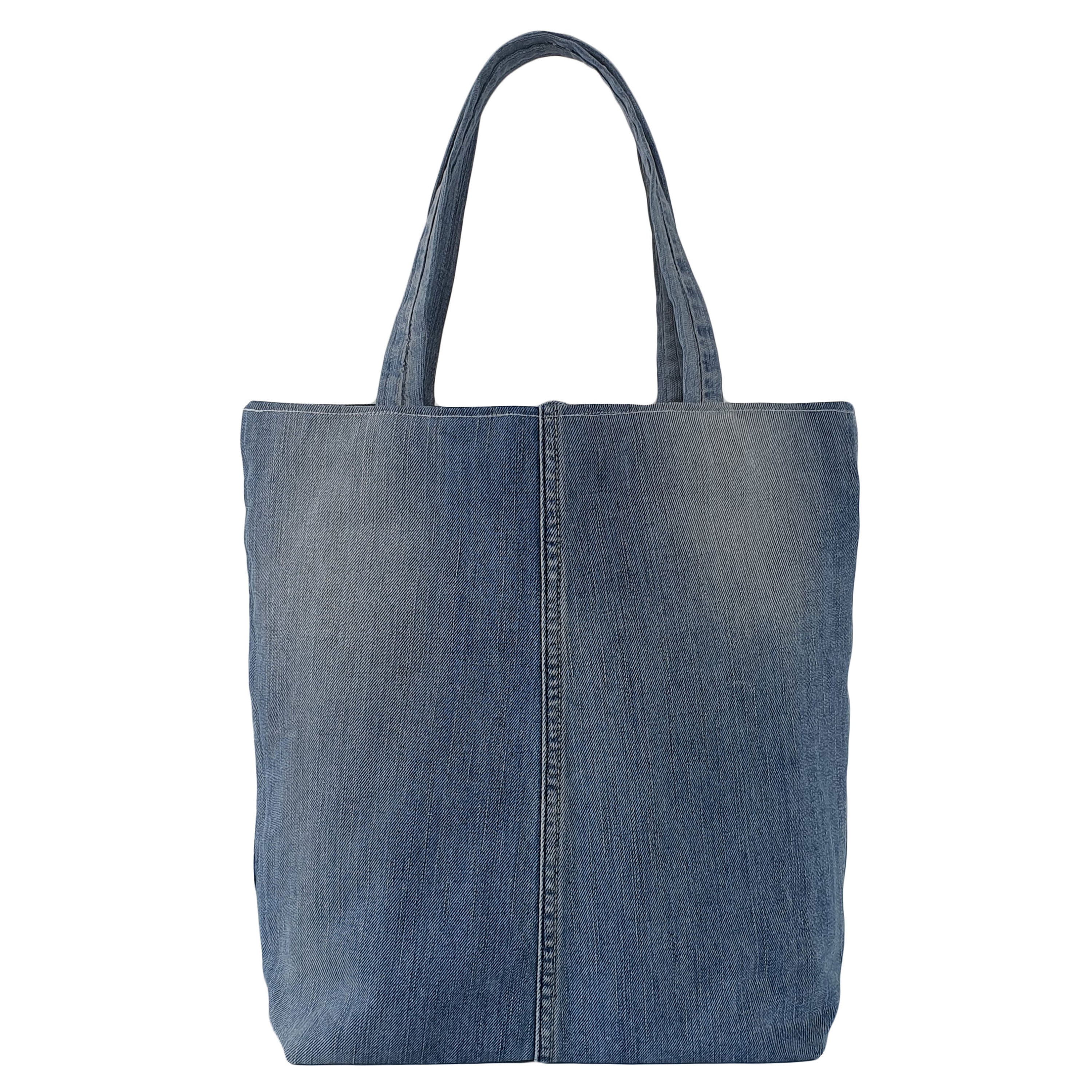 Blue Denim Shoulder Bag Weekend Tote Bag With Pockets Large 
