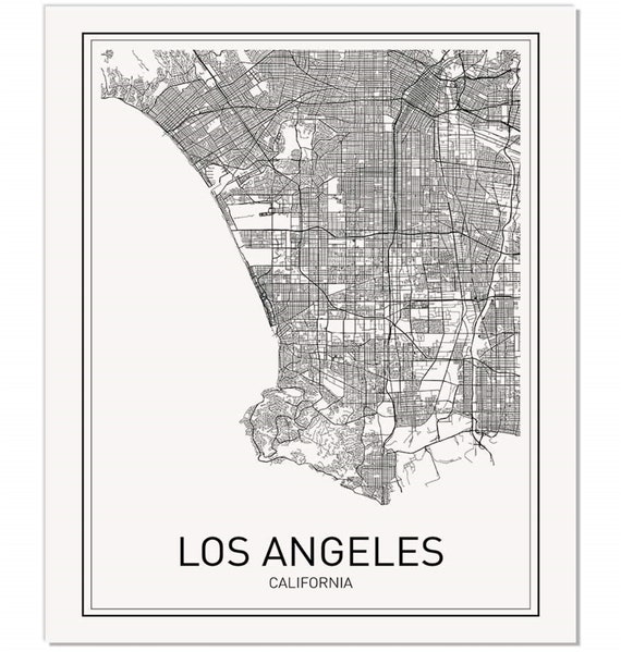 California Map Los Angeles Poster Black and White Map Print | Etsy