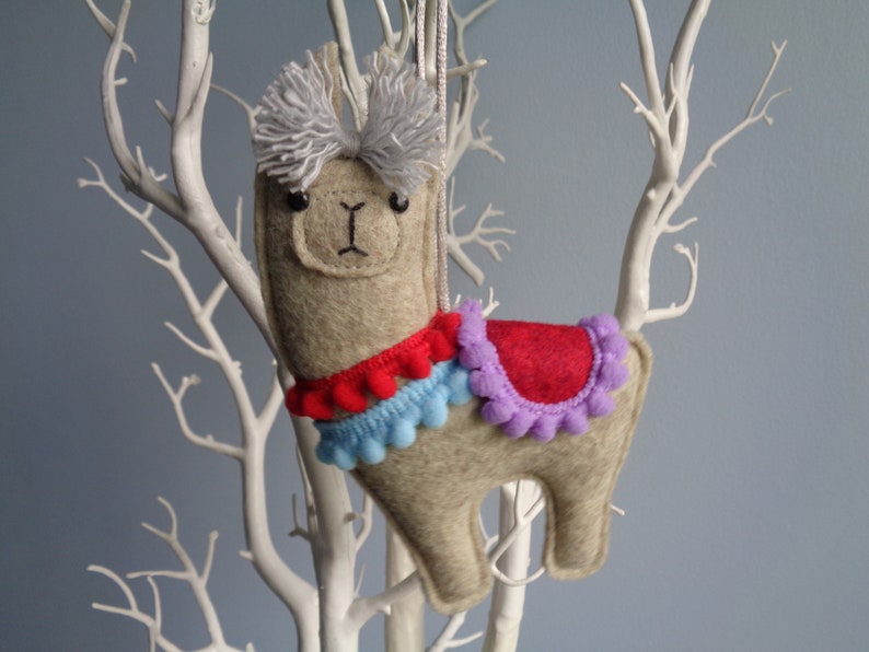 Handmade in Kent. Llama felt hanging decoration ornament