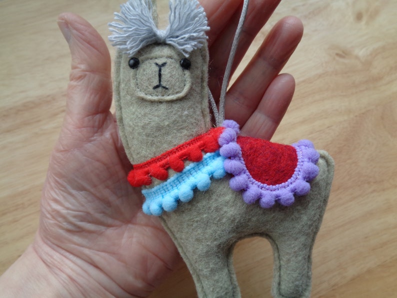 Handmade in Kent. Llama felt hanging decoration ornament